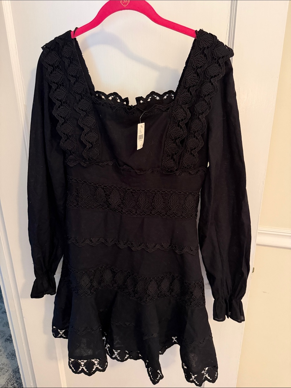 Endless Rose Black Lace-Trim Long Sleeve Tunic